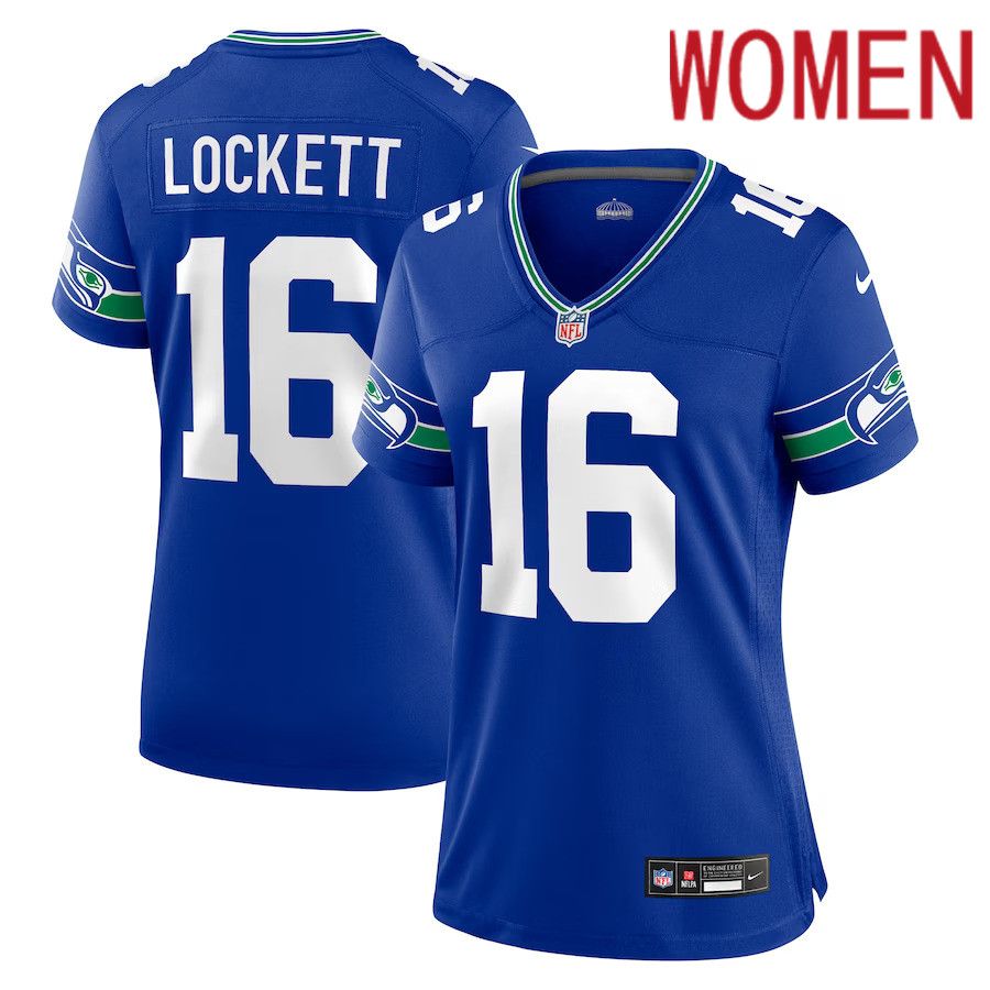 Women Seattle Seahawks 16 Tyler Lockett Nike Royal Throwback Player Game NFL Jersey